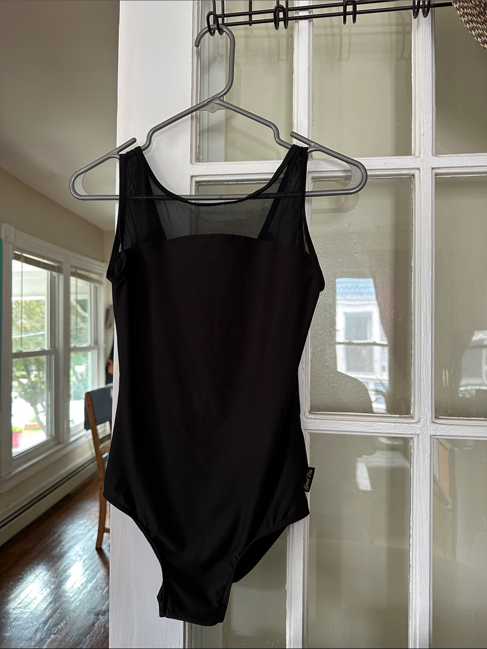 Black Mesh-Trim Leotard Bodysuit - Women
